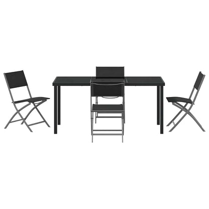 vidaXL Garden Dining Set Folding 5 pcs Black Powder-Coated Steel