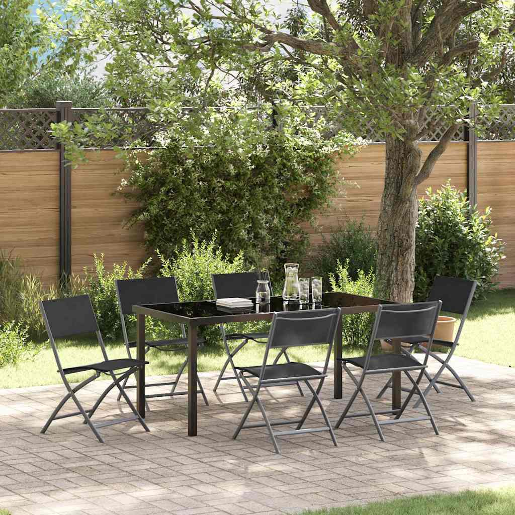 vidaXL Garden Dining Set Folding 7 pcs Black Powder-Coated Steel