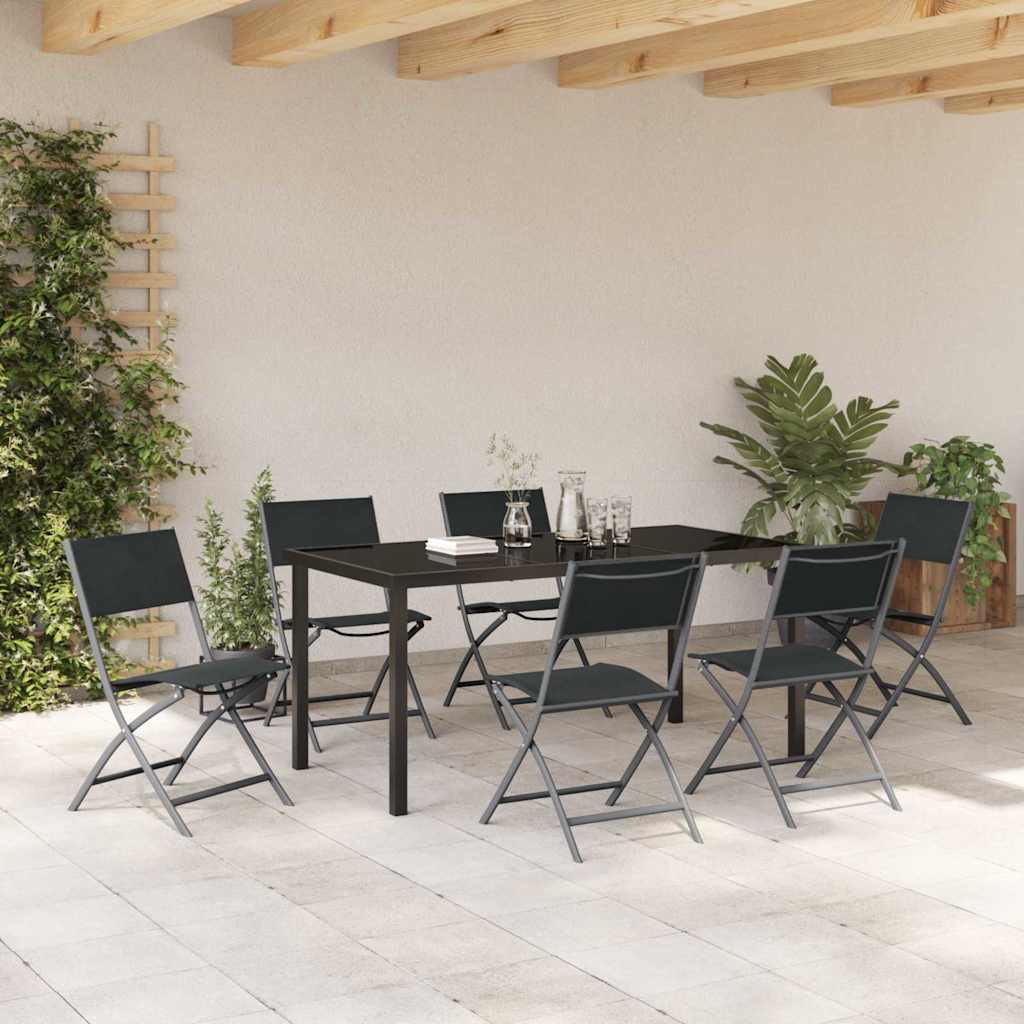 vidaXL Garden Dining Set Folding 7 pcs Black Powder-Coated Steel
