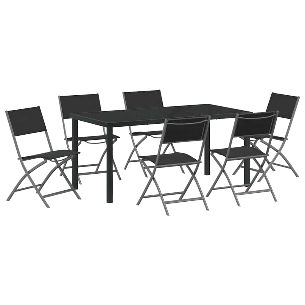 vidaXL Garden Dining Set Folding 7 pcs Black Powder-Coated Steel