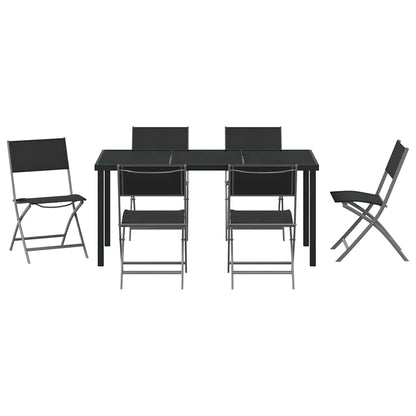 vidaXL Garden Dining Set Folding 7 pcs Black Powder-Coated Steel
