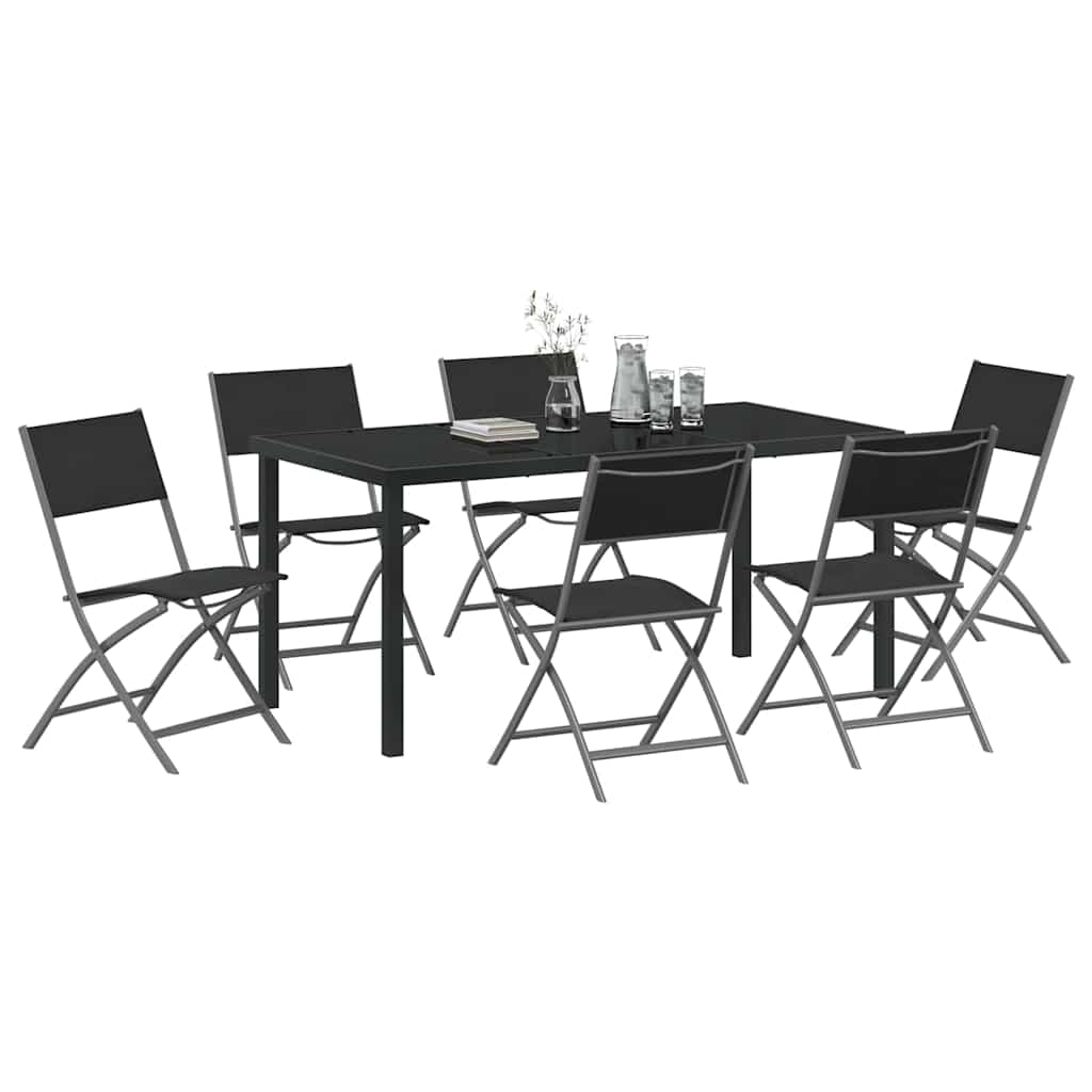 vidaXL Garden Dining Set Folding 7 pcs Black Powder-Coated Steel