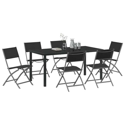 vidaXL Garden Dining Set Folding 7 pcs Black Powder-Coated Steel