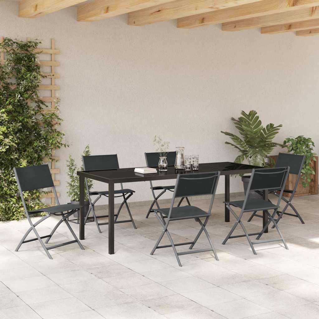 vidaXL Garden Dining Set Folding 7 pcs Black Powder-Coated Steel