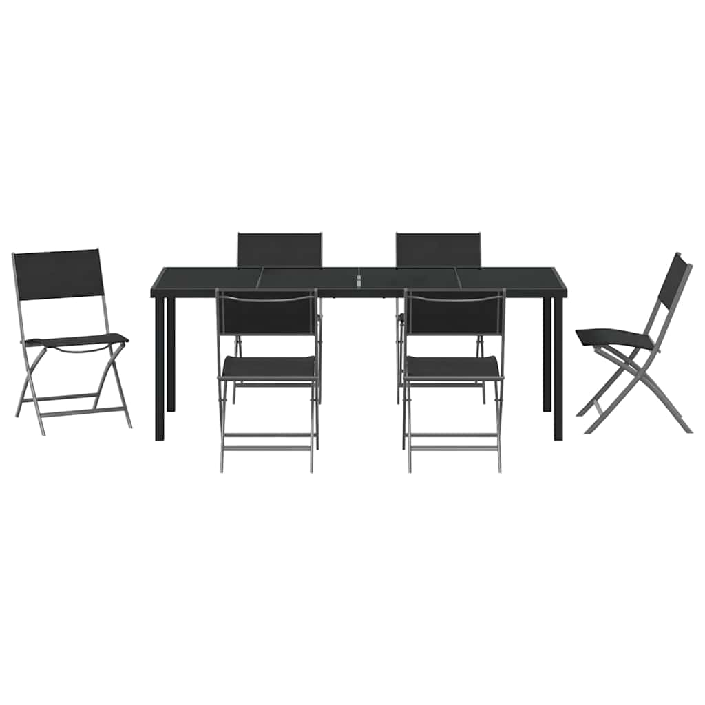 vidaXL Garden Dining Set Folding 7 pcs Black Powder-Coated Steel