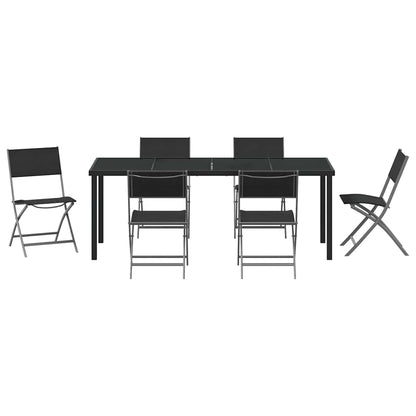 vidaXL Garden Dining Set Folding 7 pcs Black Powder-Coated Steel