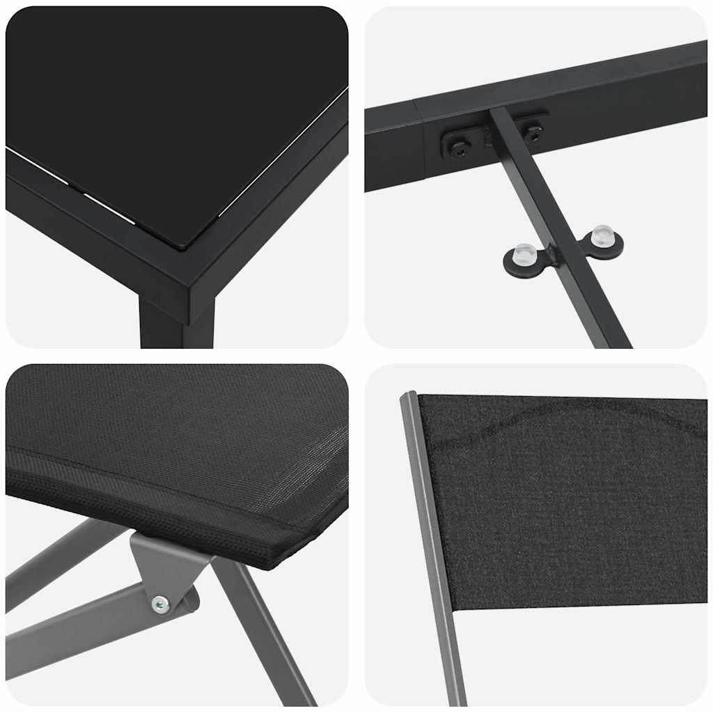 vidaXL Garden Dining Set Folding 9 pcs Black Powder-Coated Steel