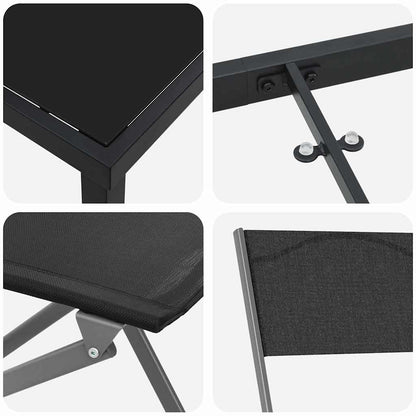 vidaXL Garden Dining Set Folding 9 pcs Black Powder-Coated Steel
