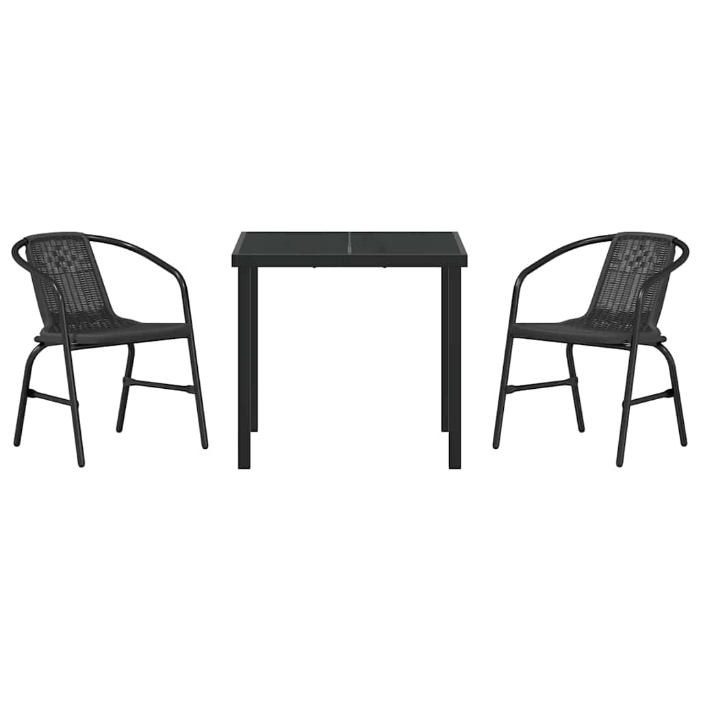 vidaXL Garden Dining Set 3 pcs Black Powder-Coated Steel