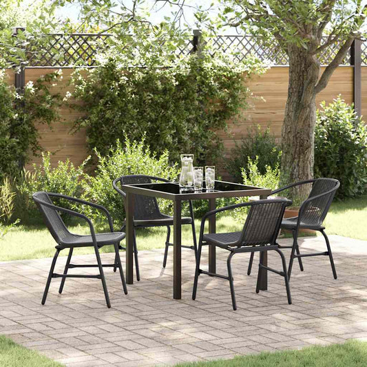 vidaXL Garden Dining Set 5 pcs Black Powder-Coated Steel