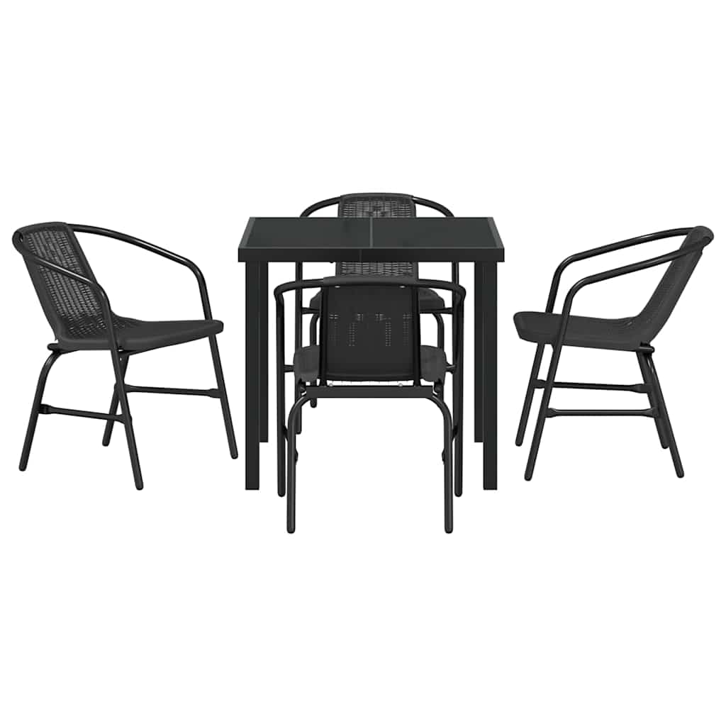 vidaXL Garden Dining Set 5 pcs Black Powder-Coated Steel