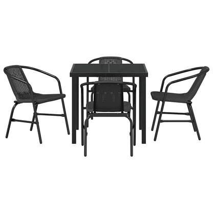 vidaXL Garden Dining Set 5 pcs Black Powder-Coated Steel
