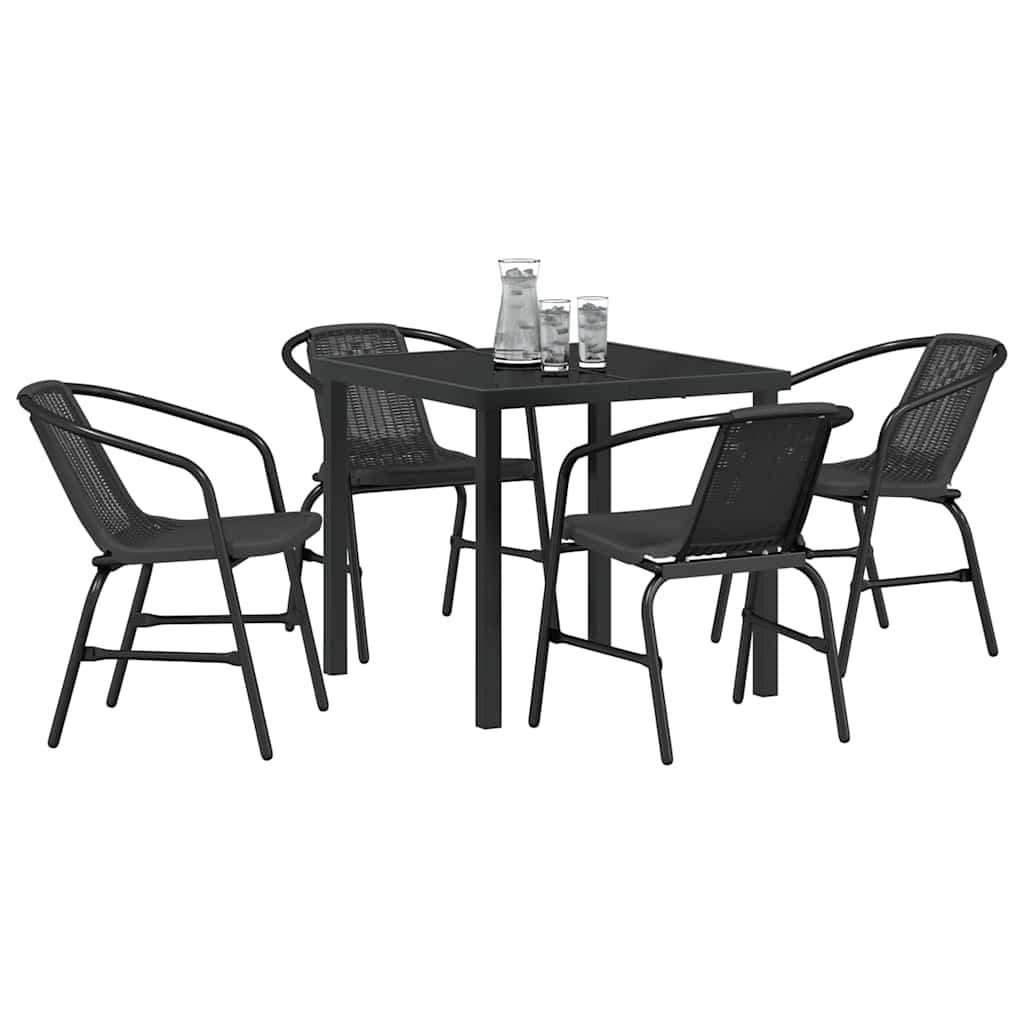 vidaXL Garden Dining Set 5 pcs Black Powder-Coated Steel