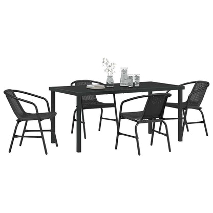 vidaXL Garden Dining Set 5 pcs Black Powder-Coated Steel