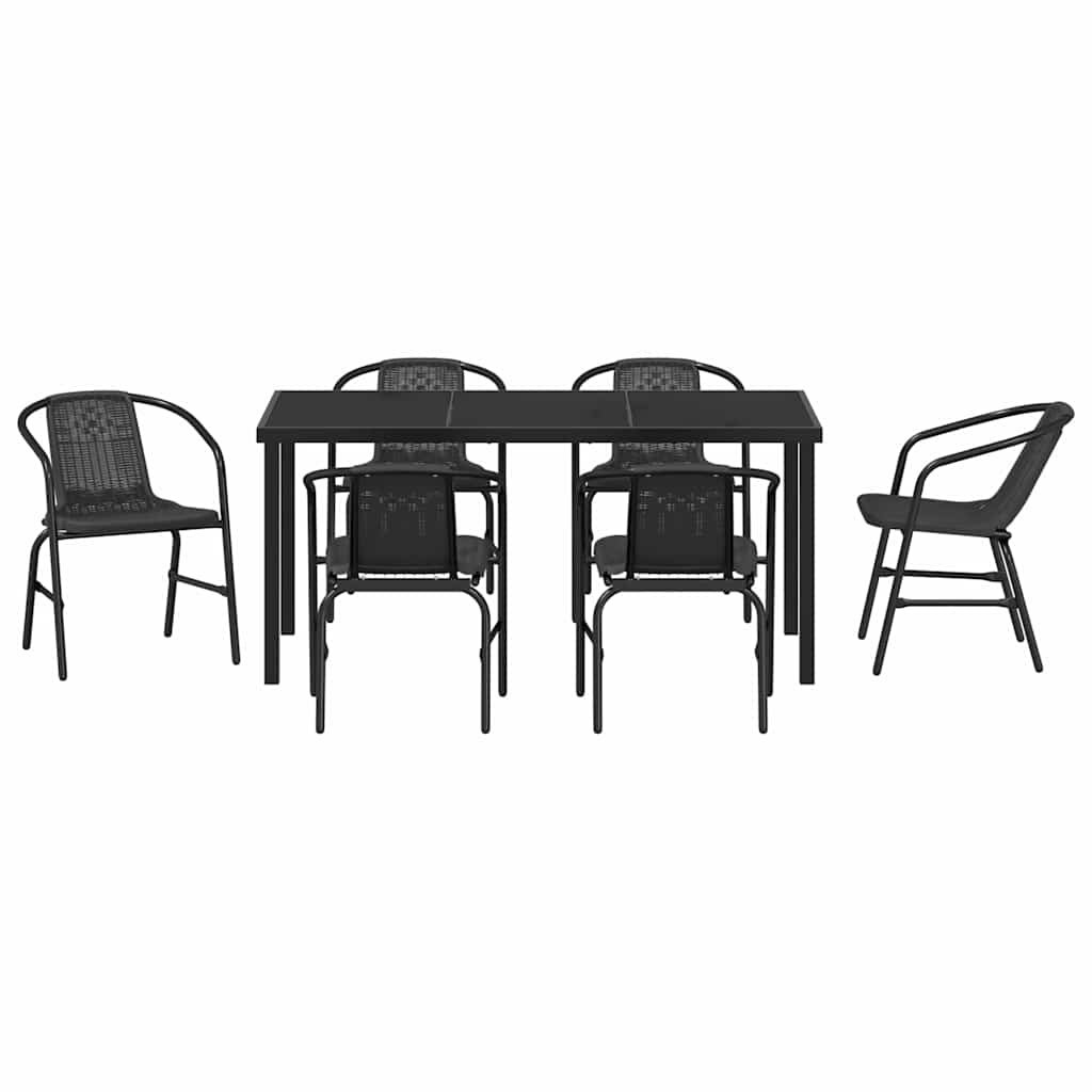 vidaXL Garden Dining Set 7 pcs Black Powder-Coated Steel