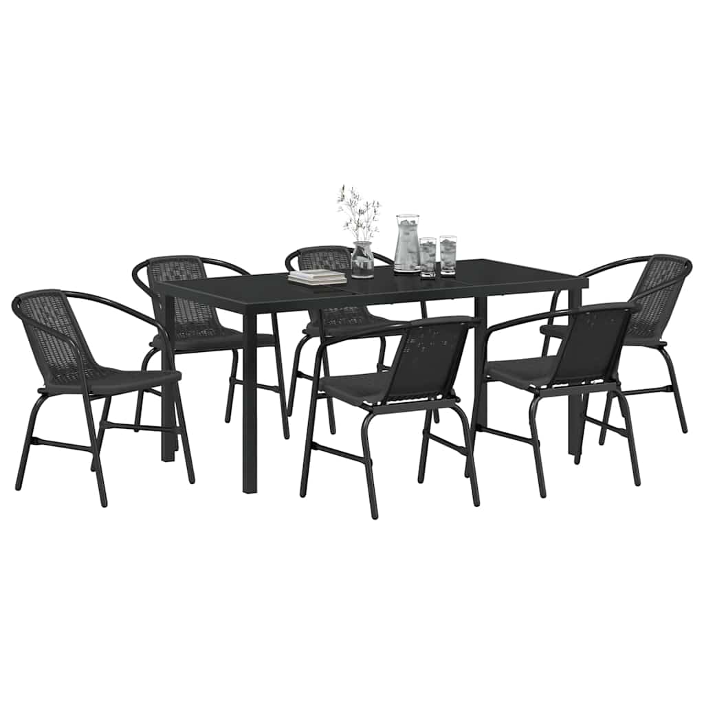 vidaXL Garden Dining Set 7 pcs Black Powder-Coated Steel