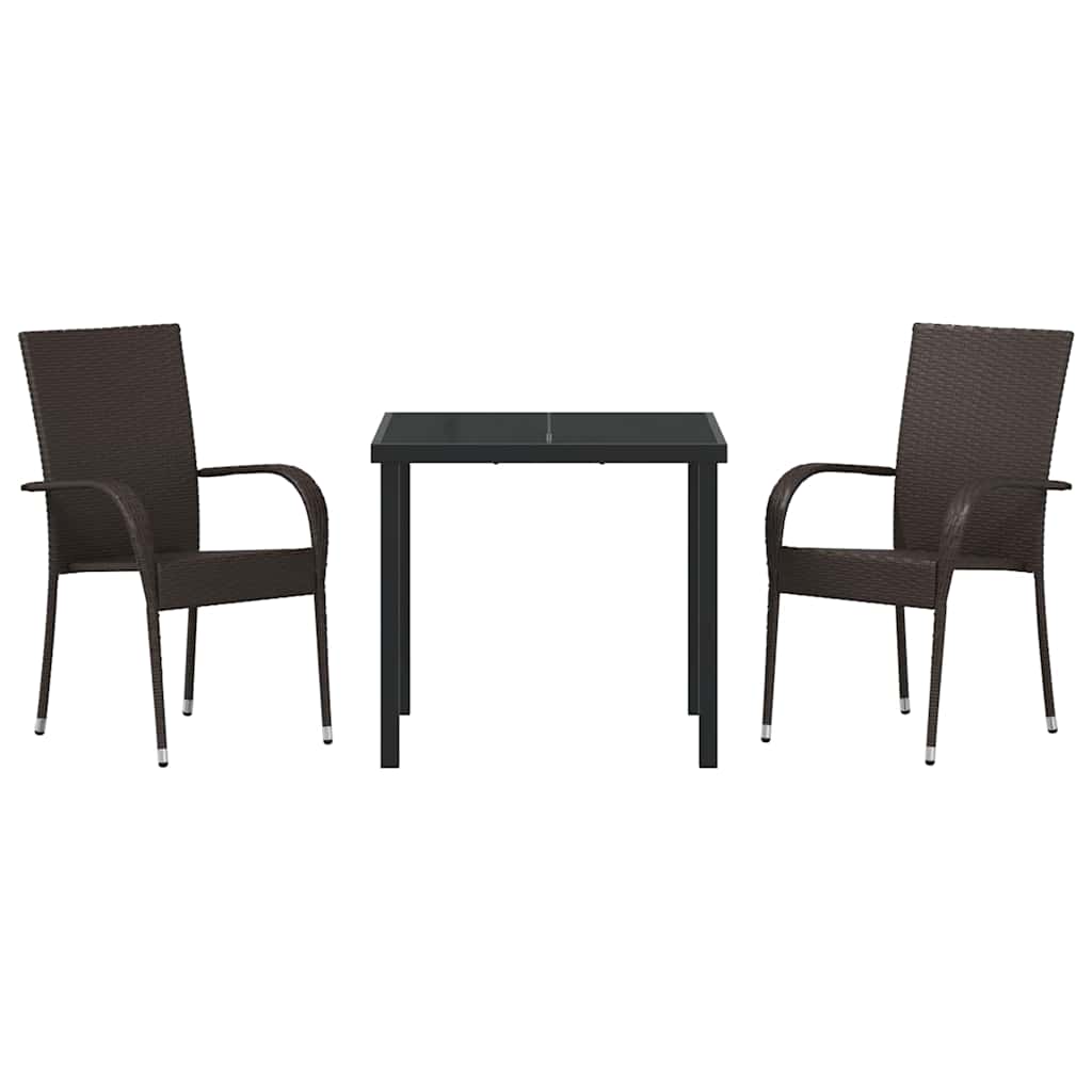 vidaXL Garden Dining Set 3 pcs Brown Powder-Coated Steel