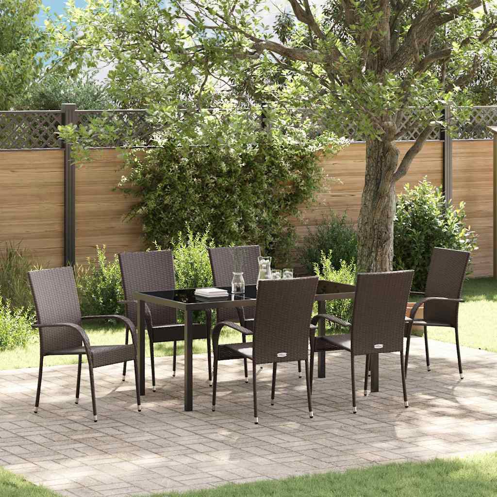 vidaXL Garden Dining Set 7 pcs Brown Powder-Coated Steel