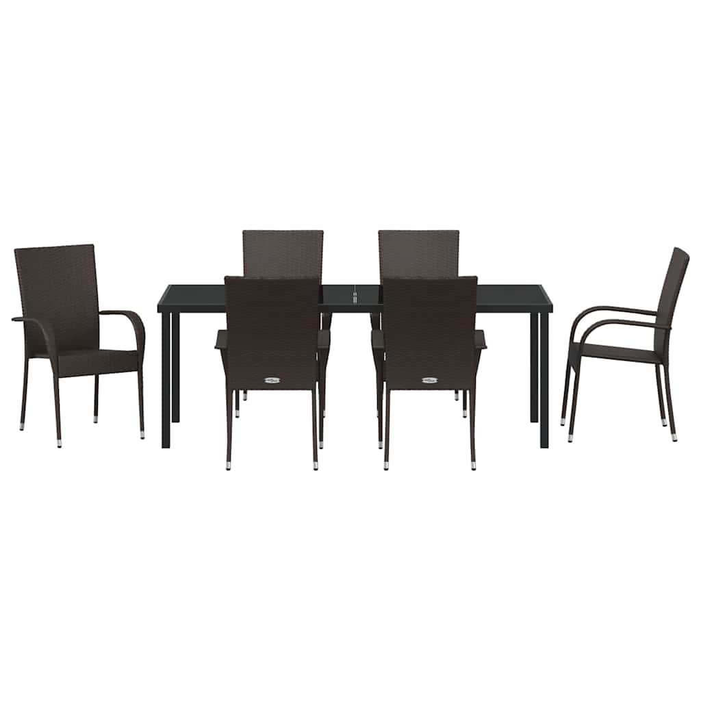 vidaXL Garden Dining Set 7 pcs Brown Powder-Coated Steel