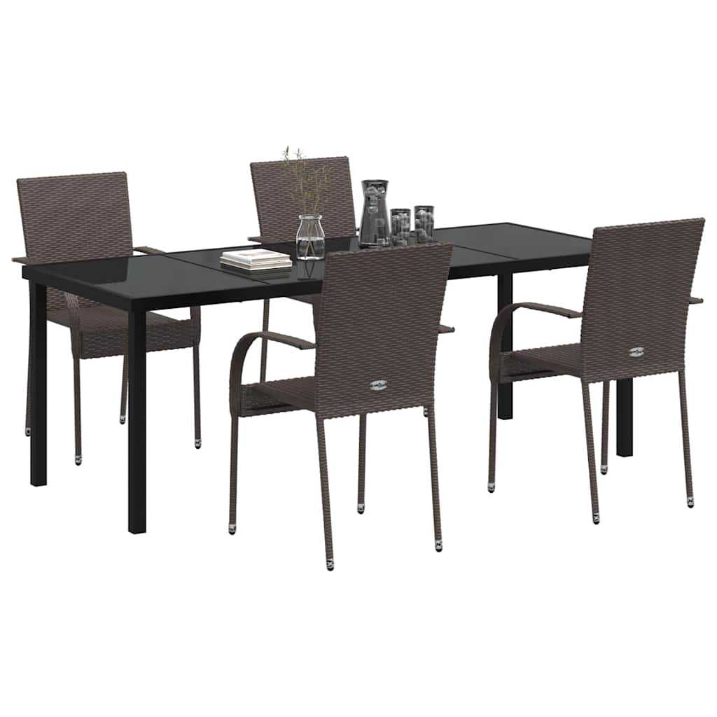 vidaXL Garden Dining Set 5 pcs Brown Powder-Coated Steel