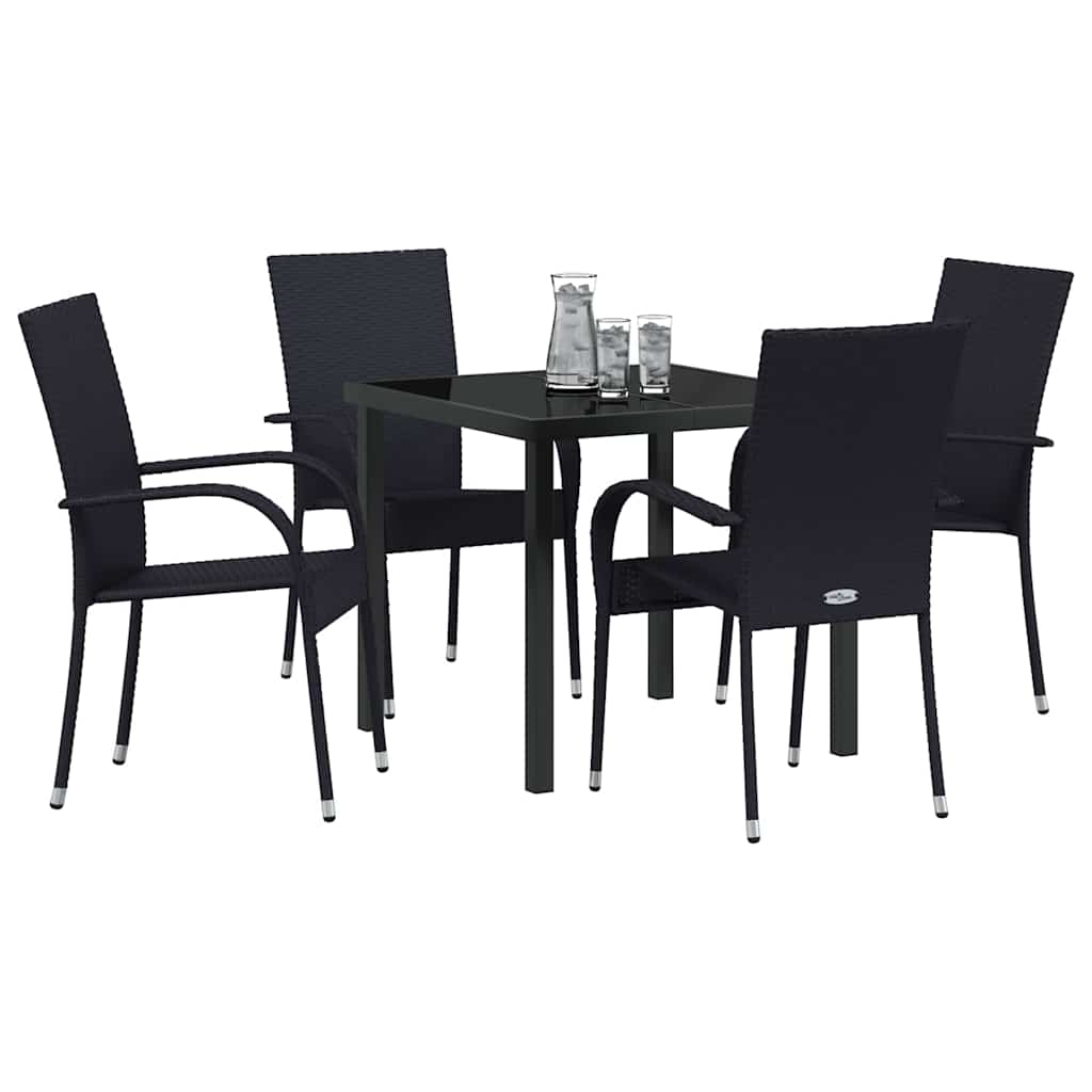 vidaXL Garden Dining Set 5 pcs Black Powder-Coated Steel