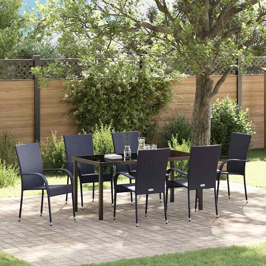 vidaXL Garden Dining Set 7 pcs Black Powder-Coated Steel