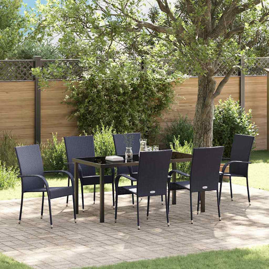 vidaXL Garden Dining Set 7 pcs Black Powder-Coated Steel