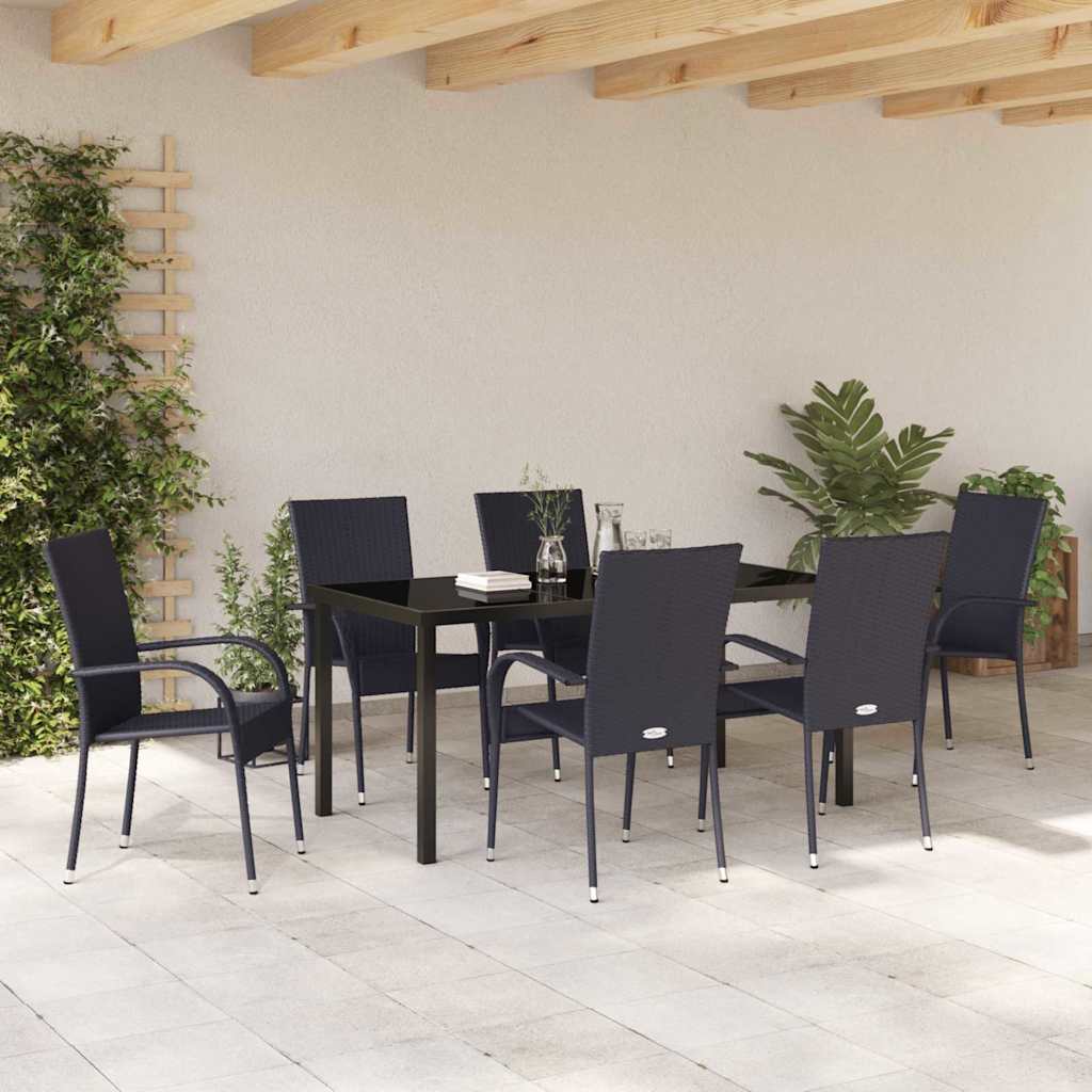 vidaXL Garden Dining Set 7 pcs Black Powder-Coated Steel