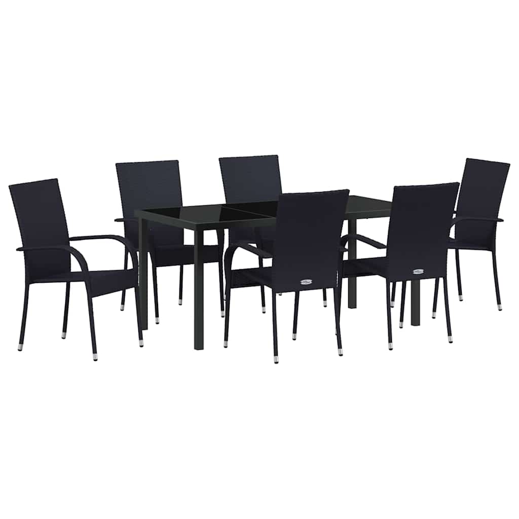 vidaXL Garden Dining Set 7 pcs Black Powder-Coated Steel