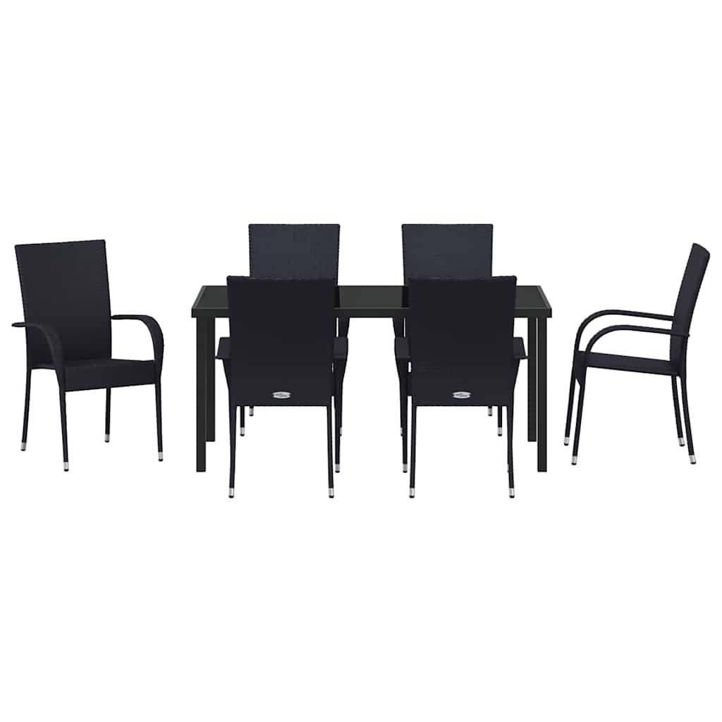 vidaXL Garden Dining Set 7 pcs Black Powder-Coated Steel