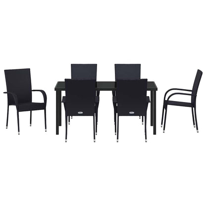 vidaXL Garden Dining Set 7 pcs Black Powder-Coated Steel