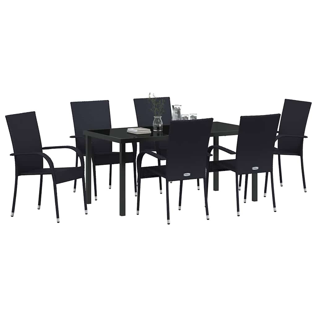vidaXL Garden Dining Set 7 pcs Black Powder-Coated Steel
