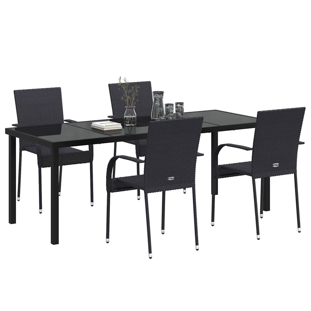 vidaXL Garden Dining Set 5 pcs Black Powder-Coated Steel