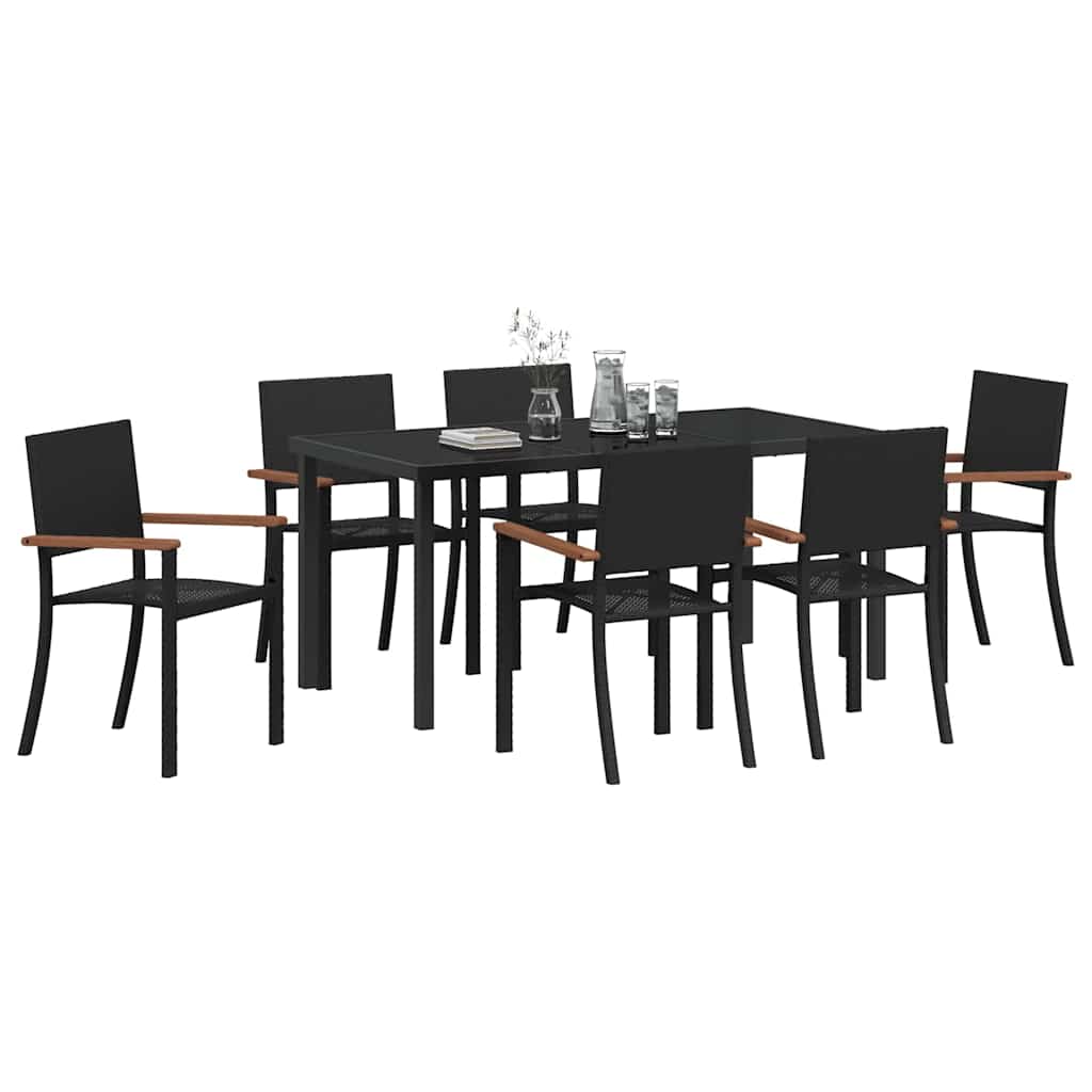 vidaXL Garden Dining Set 7 pcs Black Powder-Coated Steel