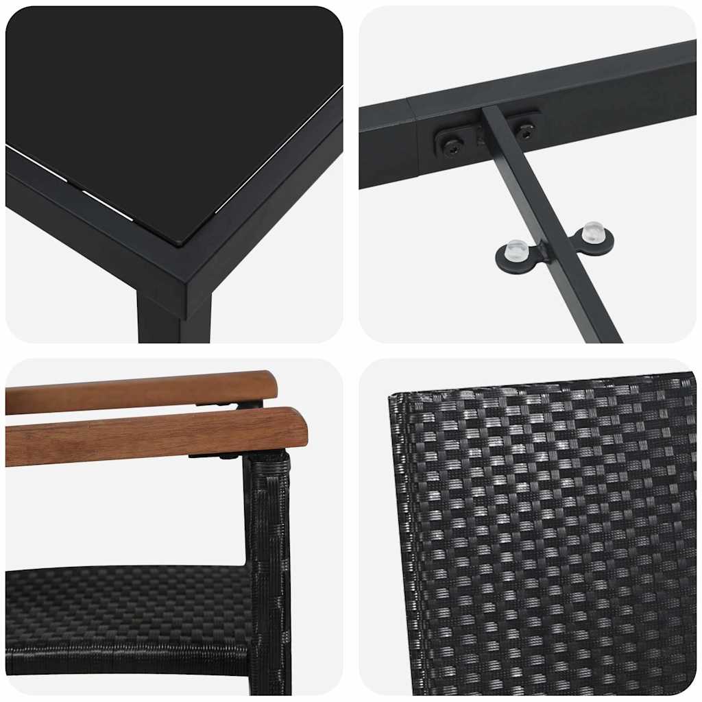 vidaXL Garden Dining Set 9 pcs Black Powder-Coated Steel