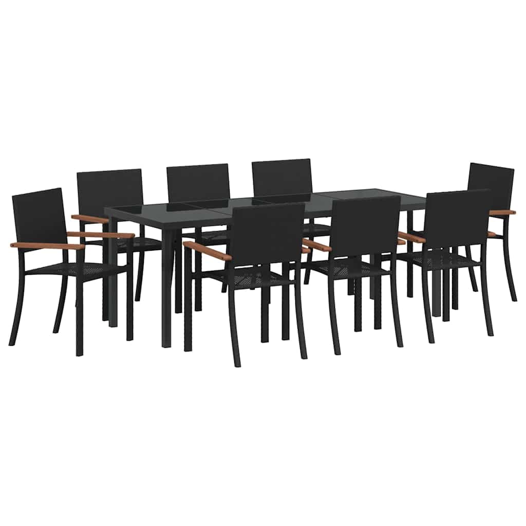 vidaXL Garden Dining Set 9 pcs Black Powder-Coated Steel