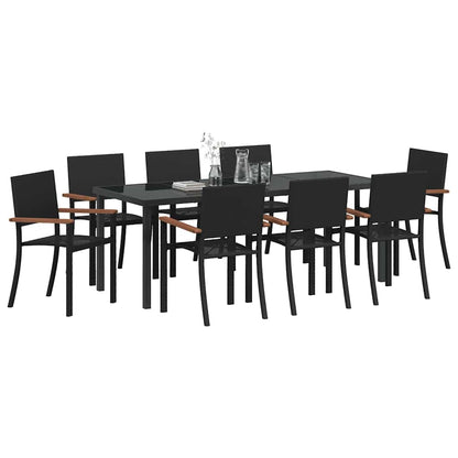 vidaXL Garden Dining Set 9 pcs Black Powder-Coated Steel