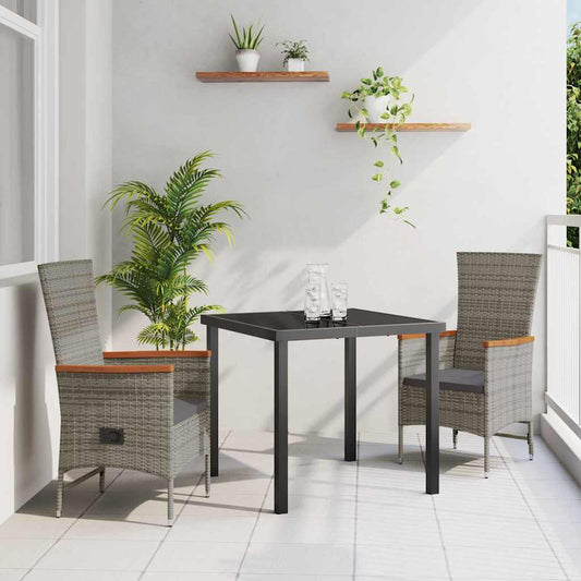 vidaXL Garden Dining Set with Cushion 3 pcs Grey Poly Rattan