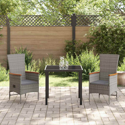 vidaXL Garden Dining Set with Cushion 3 pcs Grey Poly Rattan