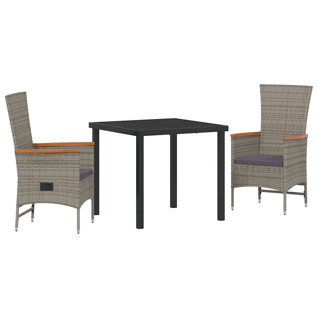 vidaXL Garden Dining Set with Cushion 3 pcs Grey Poly Rattan