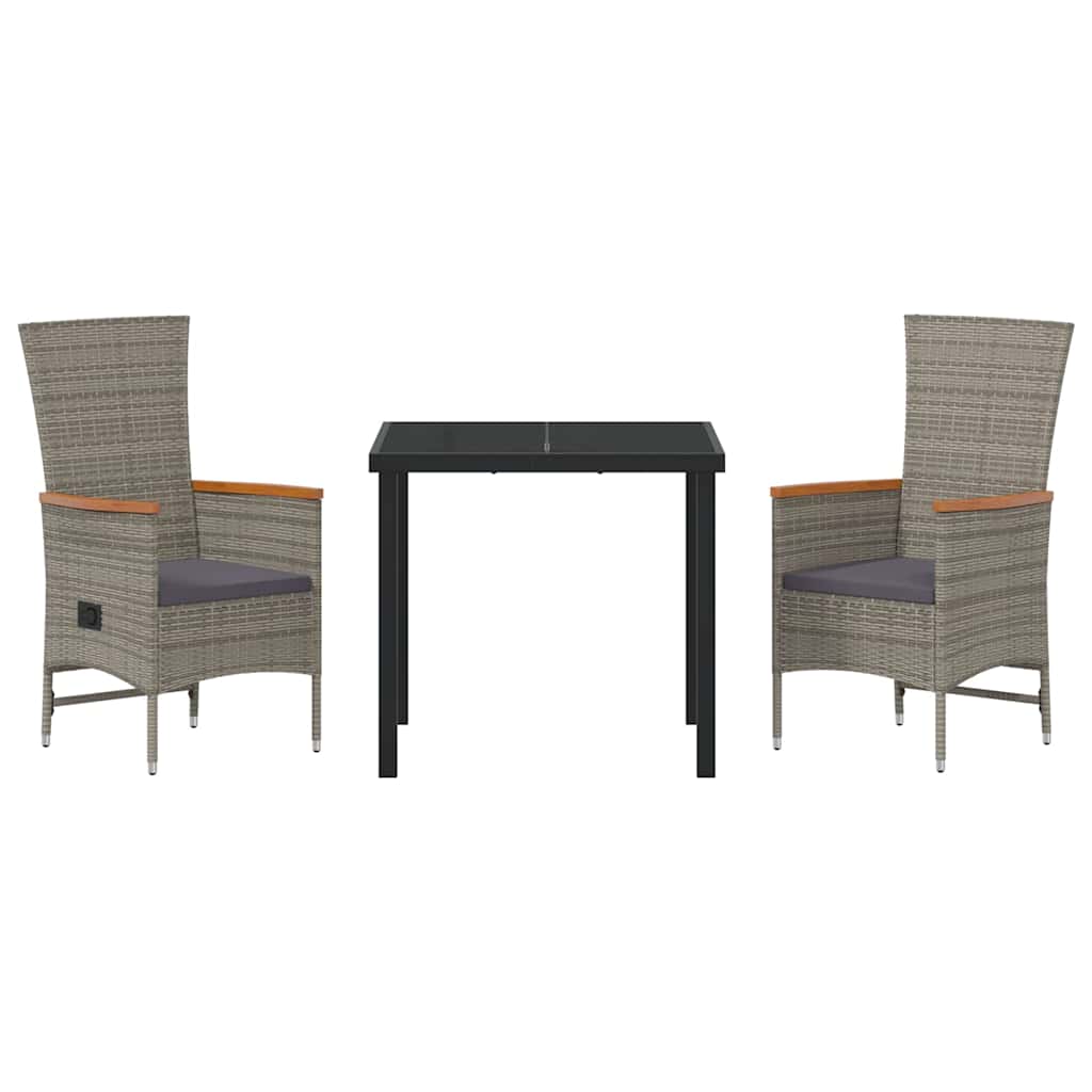 vidaXL Garden Dining Set with Cushion 3 pcs Grey Poly Rattan