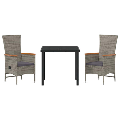 vidaXL Garden Dining Set with Cushion 3 pcs Grey Poly Rattan