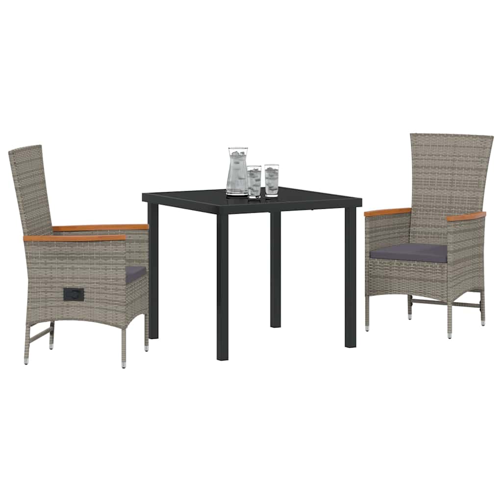 vidaXL Garden Dining Set with Cushion 3 pcs Grey Poly Rattan