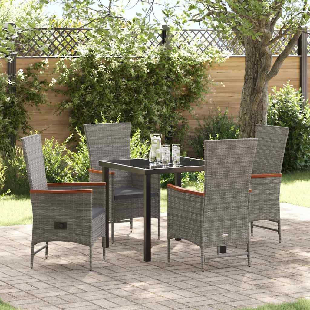 vidaXL Garden Dining Set with Cushion 5 pcs Grey Poly Rattan