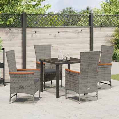 vidaXL Garden Dining Set with Cushion 5 pcs Grey Poly Rattan
