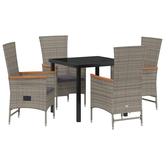 vidaXL Garden Dining Set with Cushion 5 pcs Grey Poly Rattan