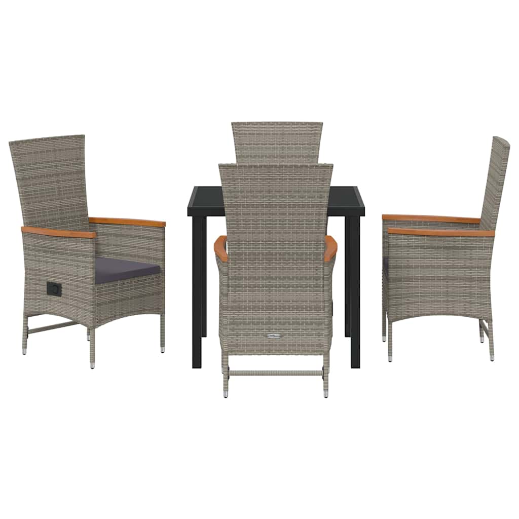 vidaXL Garden Dining Set with Cushion 5 pcs Grey Poly Rattan