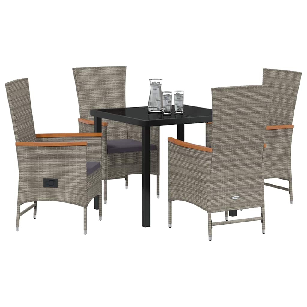 vidaXL Garden Dining Set with Cushion 5 pcs Grey Poly Rattan