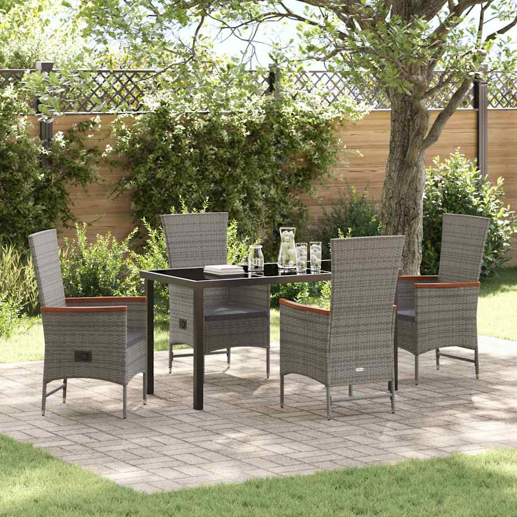 vidaXL Garden Dining Set with Cushion 5 pcs Grey Poly Rattan