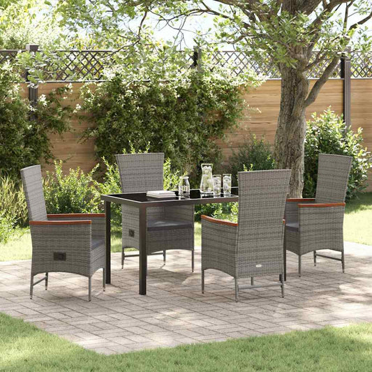 vidaXL Garden Dining Set with Cushion 5 pcs Grey Poly Rattan